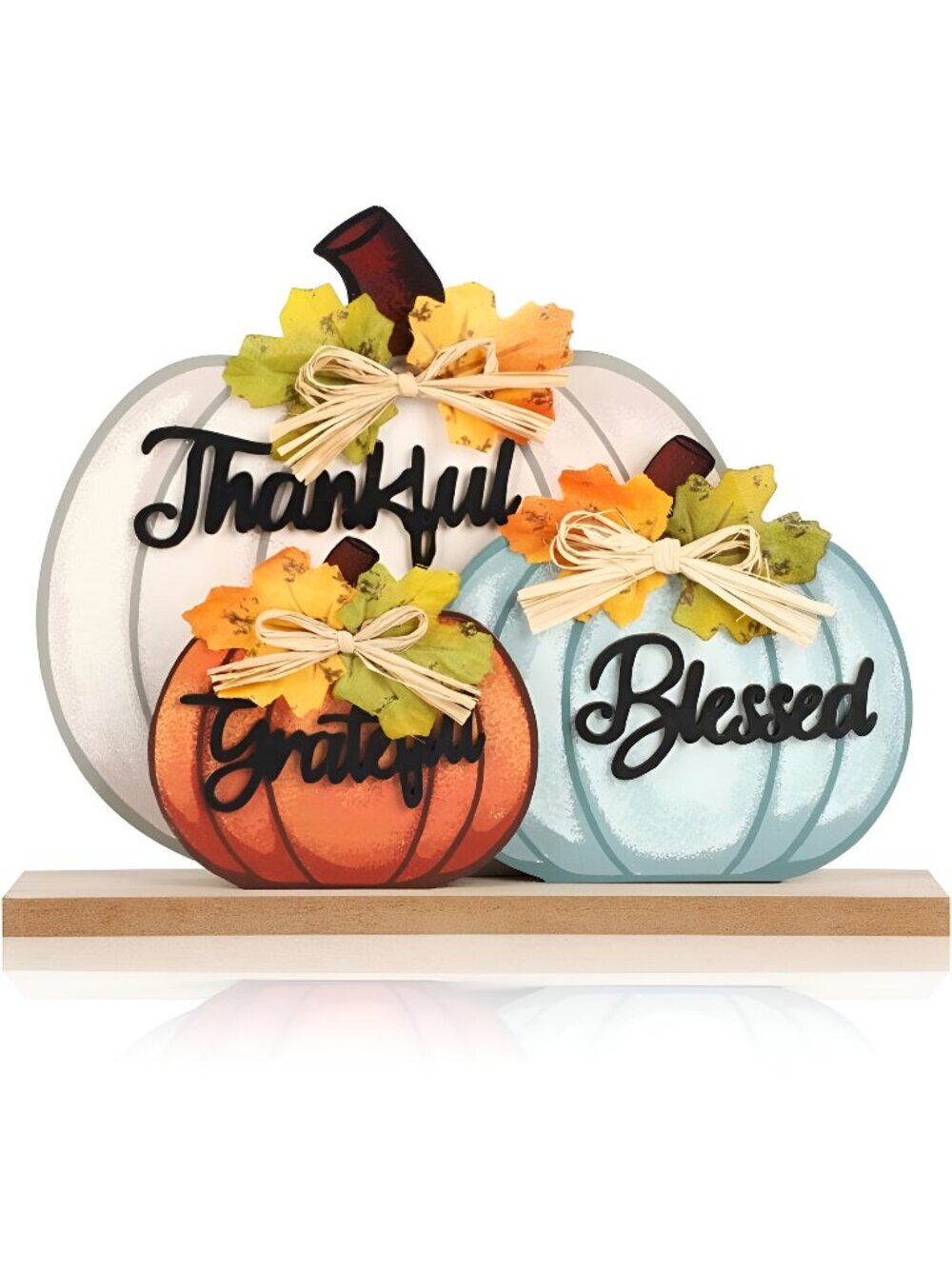 3 Pcs Fall Pumpkin Decor Wooden Table Sign Thankful Blessed Grateful Tabletop